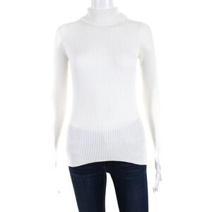 The Line Womens Ribbed Long Sleeve Pullover Turtleneck Blouse Top White Size S